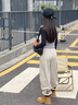 女童超好看褲子春秋款2025新款兒童女孩休閑運動(dòng)褲女大童秋裝衛褲 米白色 140 曬單實(shí)拍圖