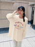 班尼路長(cháng)袖t恤女裝春秋冬純棉打底衫潮流寬松小個(gè)子女生百搭純色上衣服 杏#格子貓 【100%純棉】 M 曬單實(shí)拍圖