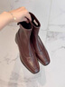 DAPHNE達芙妮方頭短靴女2025秋新款英倫風(fēng)切爾西靴短筒低跟瘦瘦靴馬丁靴 棕色單里 36 曬單實(shí)拍圖