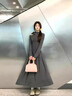 冶芷法式茶歇露肩蝴蝶結掛脖連衣裙長(cháng)袖早秋新款打底內搭長(cháng)裙子 法式茶歇掛脖連衣裙灰色 S 曬單實(shí)拍圖