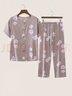 北極絨棉綢睡衣女夏季短袖可外穿中老年媽媽家居服套裝奶奶裝淺棕 2XL 曬單實(shí)拍圖