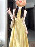 GARNUO黃色連衣裙子女夏季2025新款法式氣質(zhì)高級(jí)感無(wú)袖背心收腰顯瘦長(zhǎng)裙 黃色【無(wú)袖長(zhǎng)款】 S 【80-100斤】 曬單實(shí)拍圖