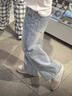 凱蒂貓（hellokitty）女童秋裝套裝粉色兒童polo衫衛(wèi)衣女大童牛仔褲女孩衣服 【牛仔褲】純色海鹽藍 160 cm 曬單實拍圖