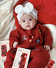G.duck新生嬰兒衣服開春外出服男寶寶春裝針織連體衣嬰幼兒毛衣嬰童哈衣 紅色寶寶單層爬服 66cm (建議5-14斤) 曬單實(shí)拍圖