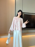 尚靜新中式優(yōu)雅盤(pán)扣領(lǐng)上衣25年秋新寬松減齡漸變印花襯衫女 古韻雅粉 M 曬單實(shí)拍圖