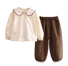 拉夏貝爾女童春秋兩件套新款洋氣女孩純棉襯衣束腳褲兒童秋季套裝 米咖套裝 110 建議身高101cm-110cm 曬單實(shí)拍圖