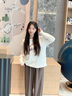 班尼路長(cháng)袖t恤女裝春秋冬純棉打底衫潮流寬松小個(gè)子女生百搭純色上衣服 白#格子貓 【100%純棉】 M 曬單實(shí)拍圖