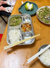沃德百惠（WORTHBUY）304不銹鋼飯盒上班族帶飯餐盒學生食堂打飯分格餐盤 奶油黃5格+袋 曬單實拍圖