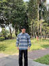 軒森圖（XUANSENTU）條紋毛呢外套男春秋款小香風(fēng)感痞帥潮牌寬松工裝格子夾克秋季 CT22卡其 L (175) （120斤至145斤可穿） 曬單實(shí)拍圖