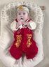 G.DUCKKIDS小黃鴨滿(mǎn)月春秋嬰兒寶寶百天連體衣男女衣服純棉新生兒周歲中國 福云紅璃 四季款 73cm 73 曬單實(shí)拍圖