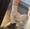 茯見(jiàn)配裙子厚底粗跟小皮鞋女夏季jk鞋子增高白色高跟瑪麗珍鞋法式單鞋 圓頭厚底瑪麗珍【米白色36碼】 曬單實(shí)拍圖