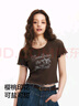森馬（Semir）短袖T恤女短款設計感鏤空辣妹2025夏印花木耳邊上衣109325100046 曬單實拍圖