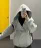 不規則雙拉鏈連帽早秋外套女2025新款春秋季薄款休閑加絨開(kāi)衫衛衣 灰色【春秋薄款】 M 曬單實(shí)拍圖
