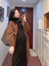 媛舍（YUANSISE）孕婦連衣裙套裝中長(cháng)款咖針織外套打底內搭保暖毛衣裙2025新款秋冬 黑色針織裙 XL 曬單實(shí)拍圖
