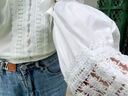 貞喜氣法式白色木耳荷葉邊長(cháng)袖襯衫女春秋季設計感小眾V領(lǐng)蕾絲拼接領(lǐng) 白色 M 曬單實(shí)拍圖