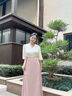 初蟬衣事新中式連衣裙女2025夏新款國(guó)風(fēng)高腰顯瘦V領(lǐng)氣質(zhì)優(yōu)雅粉色漢服長(zhǎng)裙 白桃粉 S （現(xiàn)貨） 曬單實(shí)拍圖