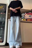 POUM淺藍色微喇牛仔褲男裝秋季顯瘦顯高直筒褲子美式高街修身彎刀褲子 DFFS-409淺藍色 L 【105-120斤】 曬單實(shí)拍圖