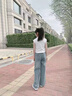 G.DUCKKIDS女童闊腿褲秋裝2025洋氣時髦春秋季兒童韓版百搭女大童牛仔褲 藍色 170cm 曬單實拍圖