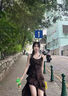 西兒法式復(fù)古不規(guī)則荷葉邊連衣裙女裝夏季辣妹吊帶裙a字長裙小眾裙子 咖色 M 90-105斤 曬單實拍圖