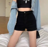 妙奕嘉短褲女夏季外穿黑色牛仔短褲運動顯瘦超短褲顯腿長高腰辣妹熱褲 牛仔短褲【黑色 M】 曬單實拍圖