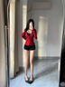 紅色V領(lǐng)針織衫女2025新款春秋內搭毛衣修身顯瘦收腰長(cháng)袖早秋上衣 酒紅色 M 曬單實(shí)拍圖