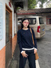 哈吉斯（HAZZYS）女裝 秋季女士毛衫撞色假兩件簡(jiǎn)約休閑套頭羊毛衫女 藏青色NV M (160/84A 38) 曬單實(shí)拍圖