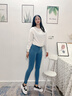 歐美中腰淺藍色蜜桃臀牛仔褲女外穿塑形性感提臀豐臀瑜伽翹臀長(cháng)褲 淺藍色（中腰蜜桃臀褲） 常規 L （100-110斤） 曬單實(shí)拍圖