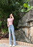 班尼路牛仔褲女微喇叭褲子女裝新款高腰緊身顯瘦彈力潮流辣妹百搭長褲女 淺藍#純色 【挺闊舒適】 M 曬單實拍圖