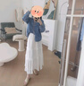 Olrain歐芮兒法式藍色牛仔襯衫女裝2025秋季新款翻領(lǐng)拼接花邊上衣 藍色 L 曬單實(shí)拍圖