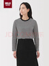 無(wú)印良品（MUJI）女式 天竺編織長(cháng)袖T恤上衣打底衫 黑色條紋5A L 曬單實(shí)拍圖