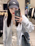 妍莉芬（yanlifen）休閑褲女2025年秋裝新款藍色毛衣外套女裝秋冬套裝針織衫衣服褲子 三件套 55/60kg/L 曬單實(shí)拍圖