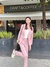 簡蜓薄款粉色職業(yè)西裝套裝女2025新款春款氣質(zhì)女神范播音藝考正裝西服 粉色西裝+褲子 L 曬單實拍圖