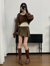 沐霓學(xué)院風(fēng)polo領(lǐng)毛衣針織衫女春秋2025新款短款撞色拼接內(nèi)搭長袖上衣 針織背心兩件套咖色均碼(80-120斤) 曬單實(shí)拍圖