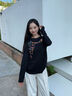 都市麗人黑色長(cháng)袖t恤女2025新款秋季寬松顯瘦女士上衣純棉打底衫女款體恤 曬單實(shí)拍圖