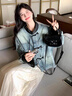 AEMAPE新中式牛仔外套女2025早秋季新款中國風(fēng)復古盤(pán)扣外搭寬松長(cháng)袖上衣 藍色 M 建議90-100斤 曬單實(shí)拍圖