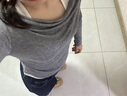 UR2025秋季新款女裝休閑格雷系掛脖褶皺長(cháng)袖T恤UWJ450173 冷灰 M 曬單實(shí)拍圖