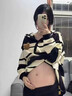 奶油兔孕婦套裝春秋新款條紋小熊長(cháng)袖毛衣外套寬松闊腿托腹褲減齡兩件套 黑條紋外套 L【建議110-125斤】 曬單實(shí)拍圖