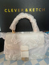 CLEVER & KETCH新中式手提包包女包斜挎包蕾絲刺繡小方包單肩包生日禮物送老婆 米白色 曬單實(shí)拍圖