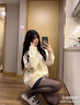 VEOX毛衣女針織衫女2025新款白色棋盤(pán)格秋冬季韓系慵懶風(fēng)寬松加厚 米白色格子毛衣 M 95斤-105斤 曬單實(shí)拍圖