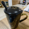 布丁瓷藝星座馬克杯帶蓋勺牛奶咖啡杯家用陶瓷杯子男女情侶喝水杯伴手禮物 天秤座（黑） 曬單實(shí)拍圖