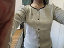 德瑪納【撞色條紋彈力針織條紋女式t恤】春秋圓領(lǐng)泡泡袖t恤女 杏色 M  曬單實(shí)拍圖