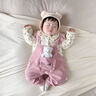 G·DUCK KIDS嬰兒連體衣服秋款女寶寶假兩件超萌可愛(ài)雙層春秋哈衣外邊爬服套裝 粉色【泰迪熊假兩件雙層】連體衣 80cm 曬單實(shí)拍圖