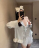 初秋真絲睡衣女性感純欲風(fēng)燙銀蝴蝶結家居服套裝送閨蜜女友禮盒裝 藍調獨白【吊帶+短褲+長(cháng)袖+長(cháng)褲】 M 80-100斤 曬單實(shí)拍圖
