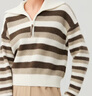 OVV秋冬熱賣(mài)女裝羊毛羊絨翻領(lǐng)半開(kāi)襟經(jīng)典條紋長(cháng)袖針織衫 駝色條紋C2 S 曬單實(shí)拍圖