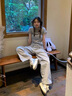 小野七天褲子女美式速干釘扣工裝闊腿褲薄款寬松高腰垂感降落傘兩穿運動褲 米白色 M 曬單實拍圖