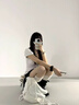 STELLA WEISZ厚底粗跟長筒靴女2025年秋季新款褶皺中高筒彈力堆堆靴不過膝長靴 黑色長筒 36 (230mm) 曬單實拍圖