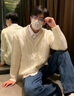 nasawassup官方潮牌聯(lián)名針織衫男秋冬季純色襯衫領假兩件保暖學院風男士毛衣 米白色 XL （建議120-140斤） 曬單實拍圖