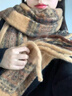 恒源祥圍巾女馬海毛格子披肩外搭冬季新款美拉德百搭時(shí)尚保暖流蘇加厚 黃色 曬單實(shí)拍圖