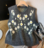 蘑菇同學(xué)法式針織馬甲開(kāi)衫女秋花園重工立體花朵羊毛混紡軟糯毛衣馬夾背心 深灰色 均碼 建議90-160斤 曬單實(shí)拍圖