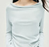 森馬（Semir）長(cháng)袖T恤女短款薄款純色設計感2025秋新款修身蕩領(lǐng)套頭衫百搭 灰藍80200 L 曬單實(shí)拍圖